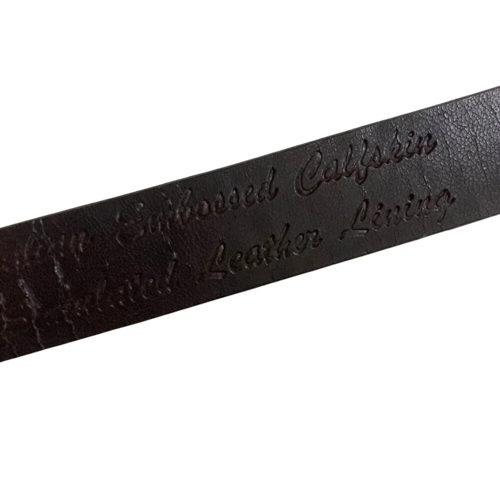 Vintage Nine West Brown Embossed Leather Skinny Belt Medium  Silver Tone Buckle